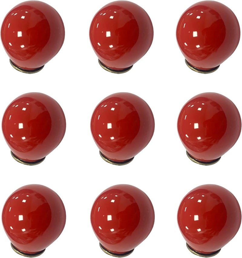FarBoat 10Pcs Mini Circular Knob Pulls Decorative Ball Knobs Red Ball Door Pulls for Furniture Drawer Cupboard Box with Screws (Red, 0.9inch) - Image 1